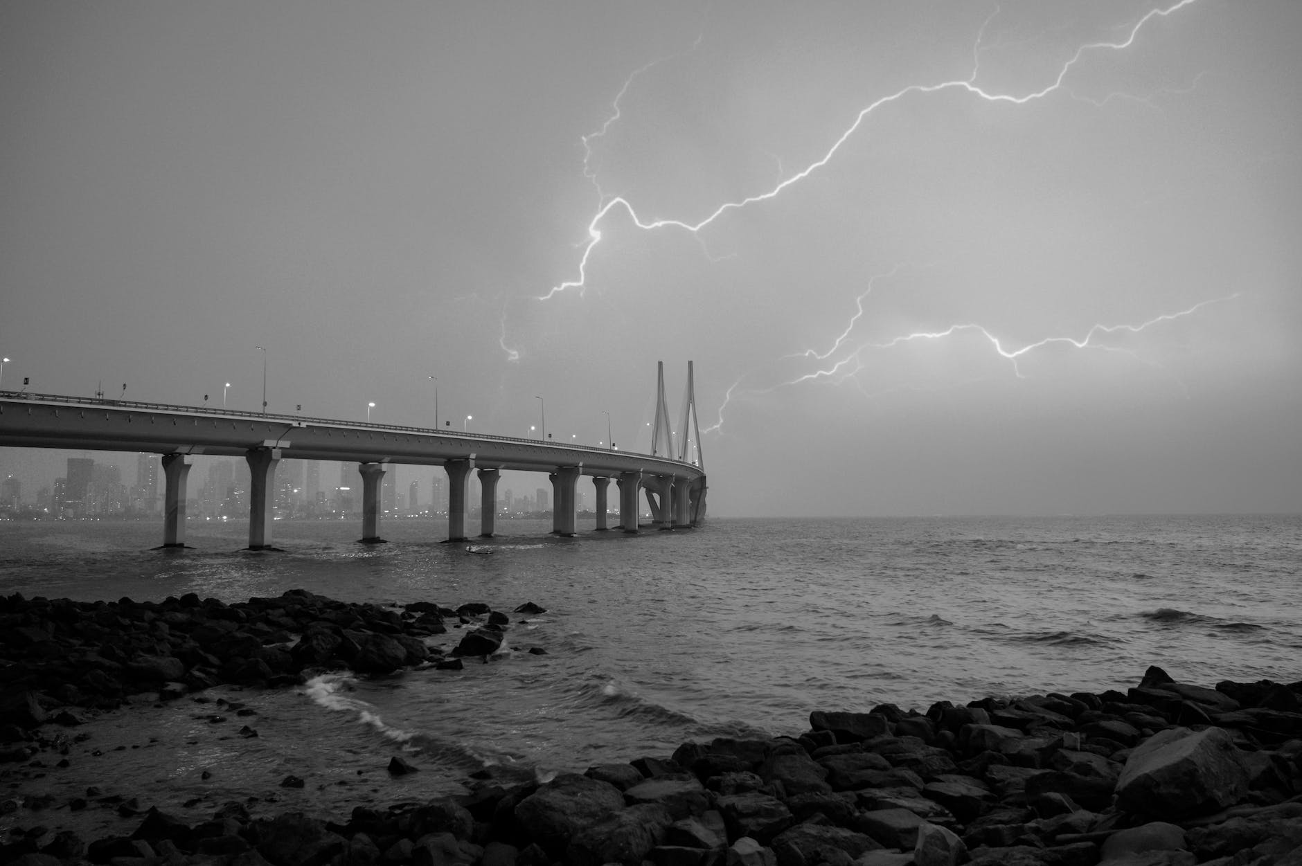 grayscale photo of bridge